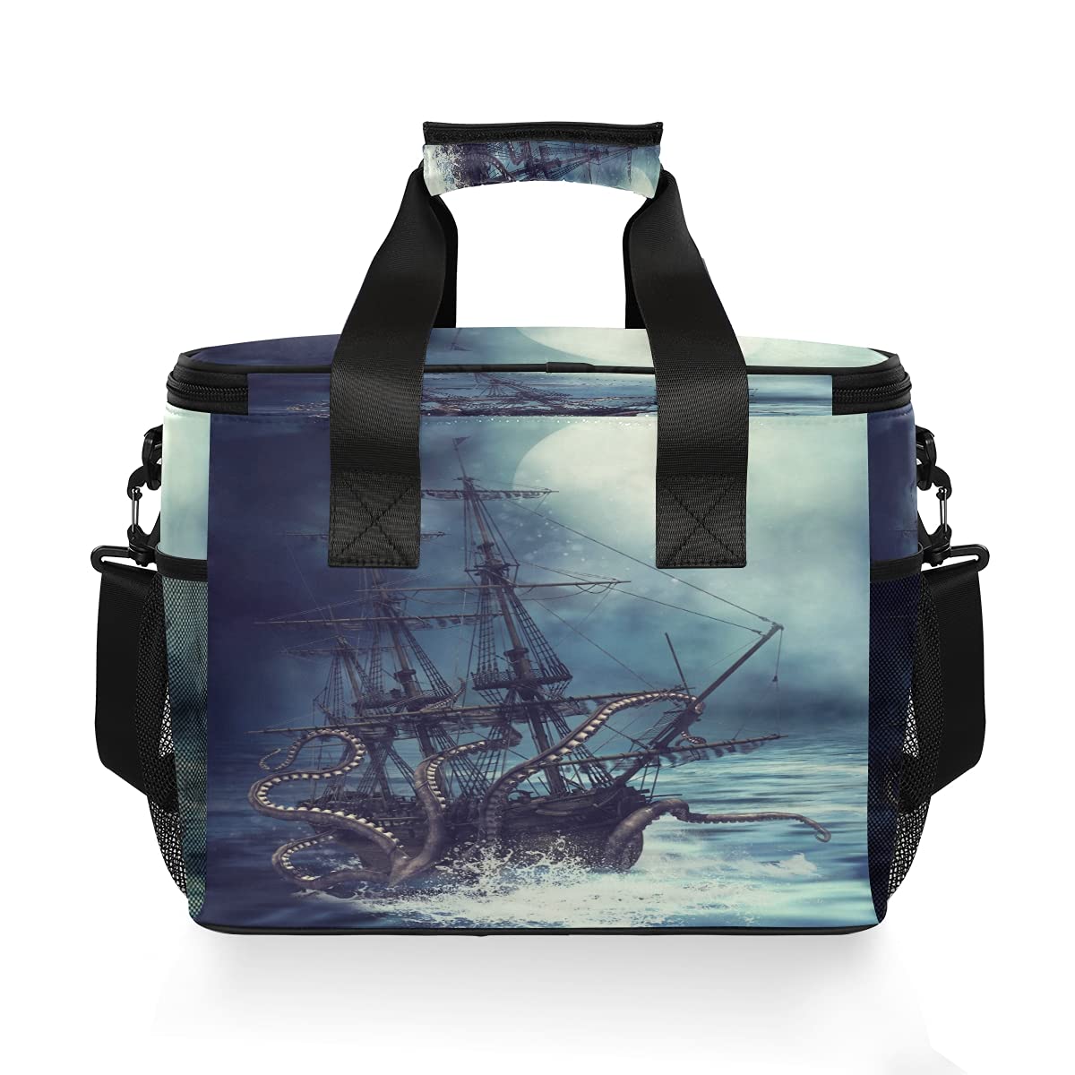 24-Can (15L) Insulated Lunch Box - Large Cooler Lunch Bag with Sea Pirate Boat & Tentacle Design, Soft Leakproof Cooling Tote for Men & Women - Perfect for Camping, Picnics, BBQs, Beach Trips & Outdoor Adventures
