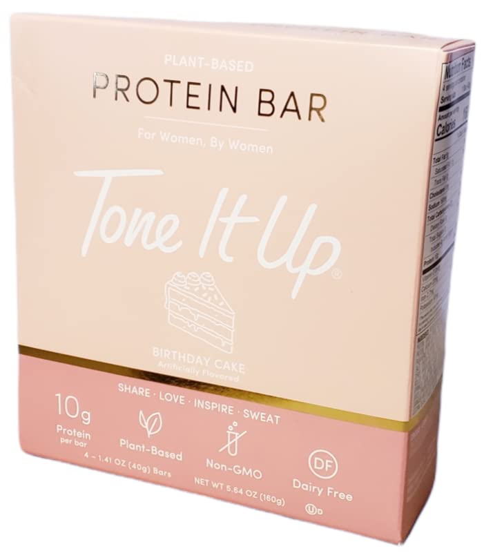 Tone It Up Plant-Based Protein Bars for Women - Birthday Cake Flavor (Pack of 4, 1.41 oz Each) | Vegan Protein Snack for Workouts, Post-Gym Recovery & Healthy On-The-Go Nutrition