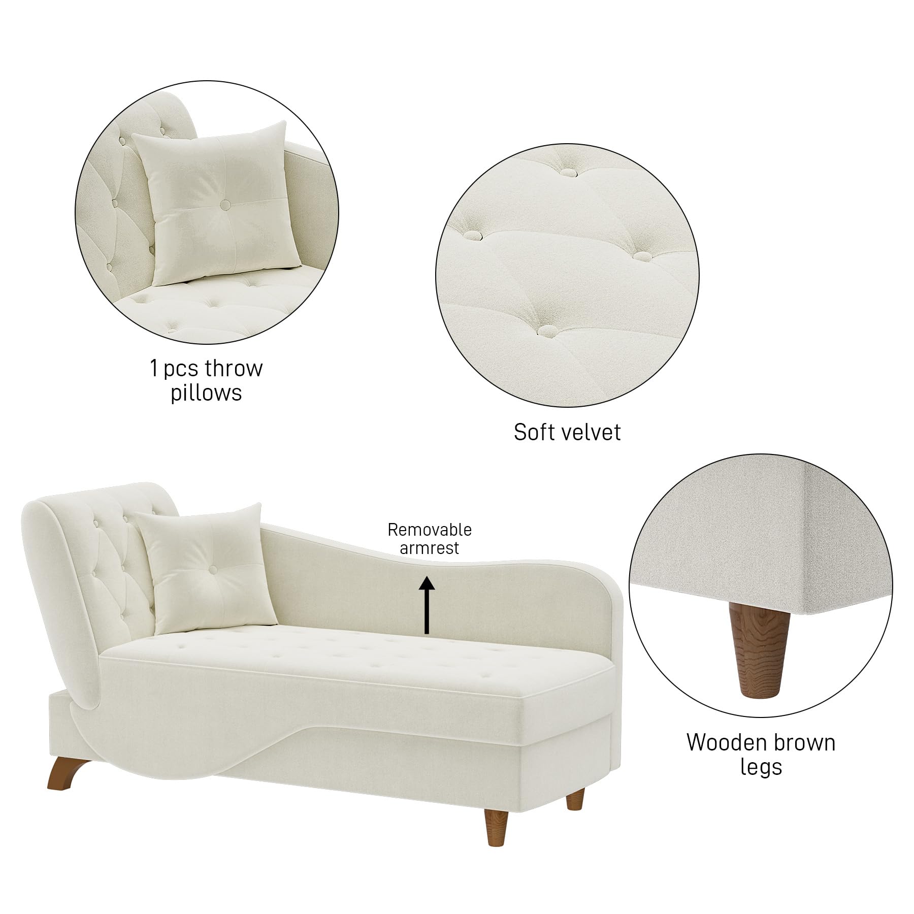 OUYESSIR Velvet Upholstered Chaise Lounge - Adjustable Recliner Sofa with Storage & Pillow, Button Tufted Living Room Chair for Bedroom, Office - Beige | Perfect for Relaxing, Reading & Small Space Living