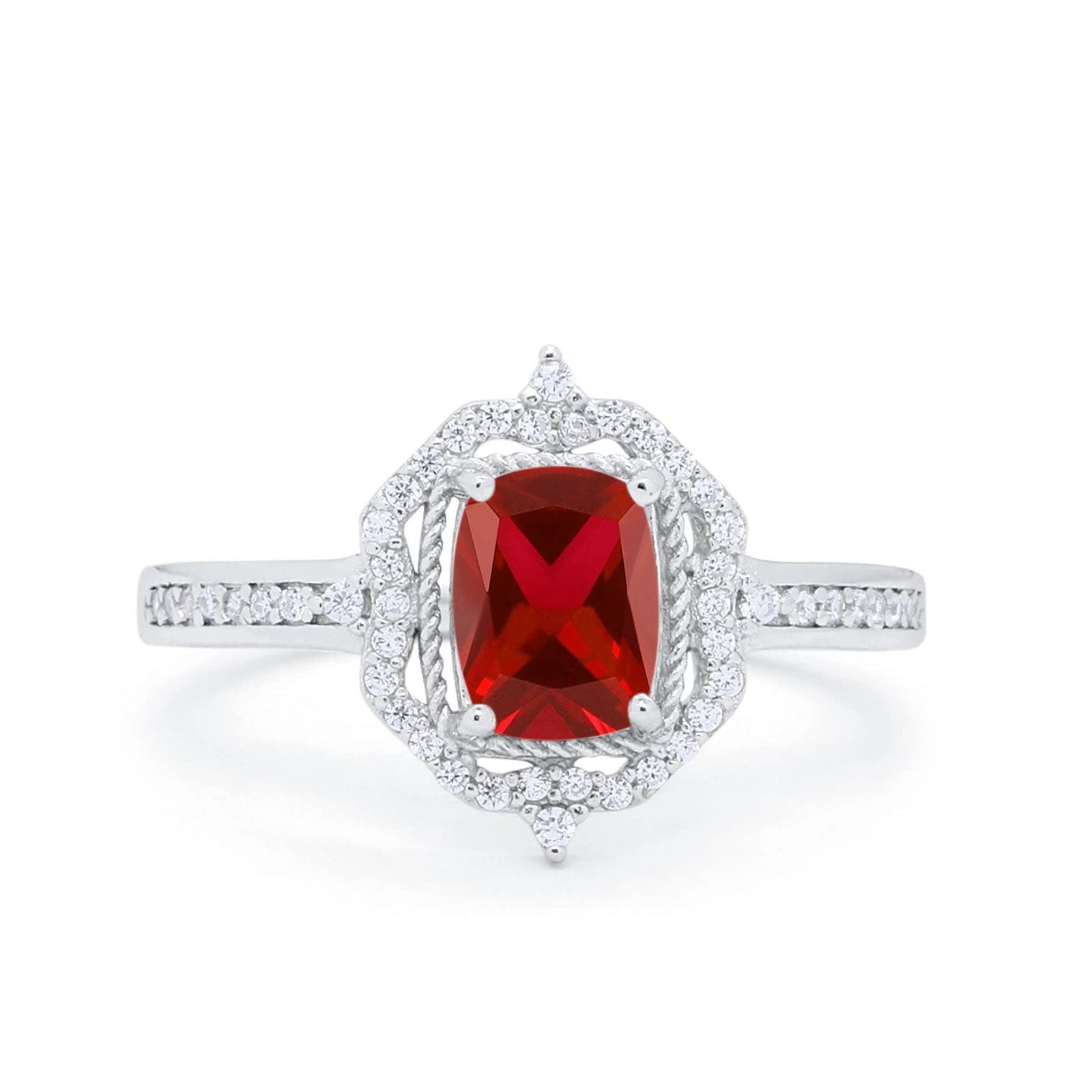 OMRANII Art Deco Emerald Cut Bridal Halo Pave Cubic Zirconia Wedding Engagement Ring - 14K White Gold - Perfect for Proposals, Anniversaries & Special Occasions