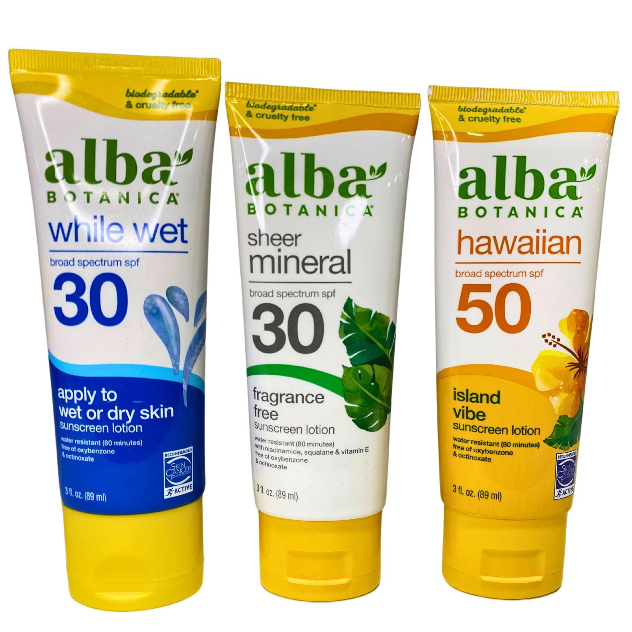 Alba Botanica Sunscreen Lotion Variety Pack - SPF 30 & 45, Scented & Unscented (50 Pieces) | Daily Sun Protection for Face & Body, Beach & Outdoor Activities