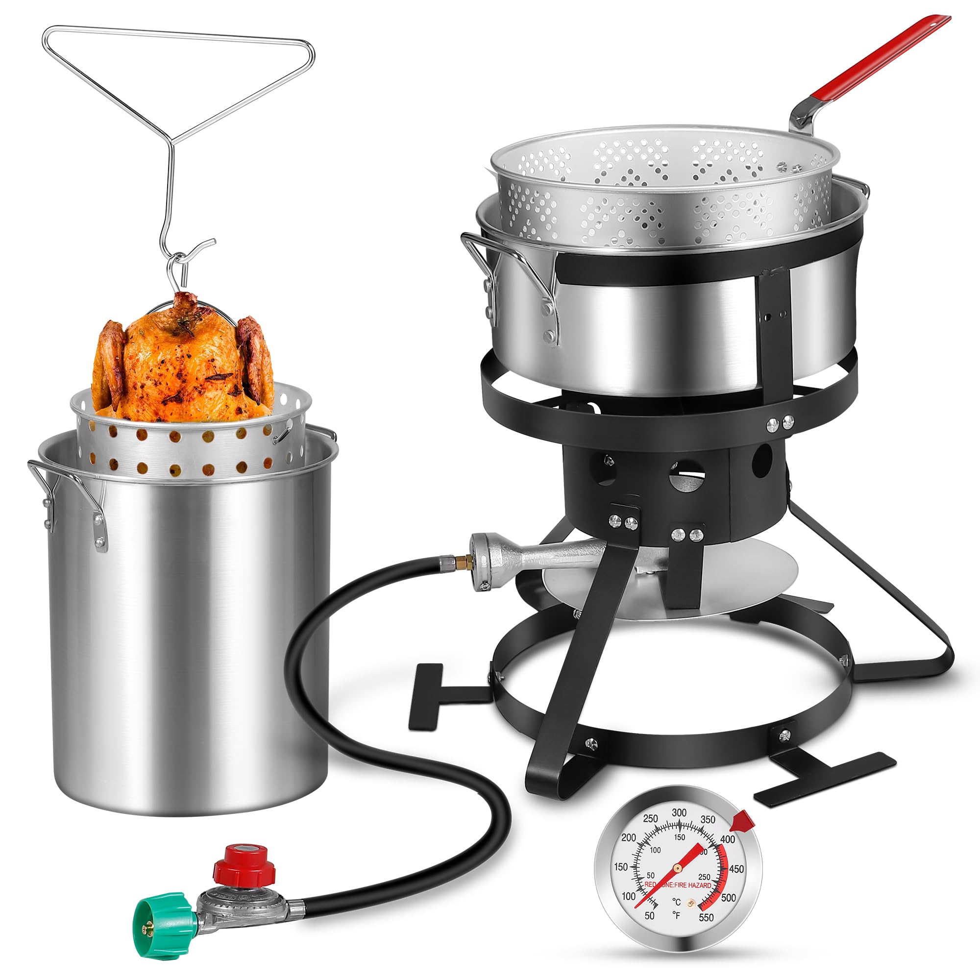 Outdoor Propane Fryer Pot Set - 10QT & 30QT Combo in Silver - Perfect for Camping, Backyard BBQs, and Tailgating Parties