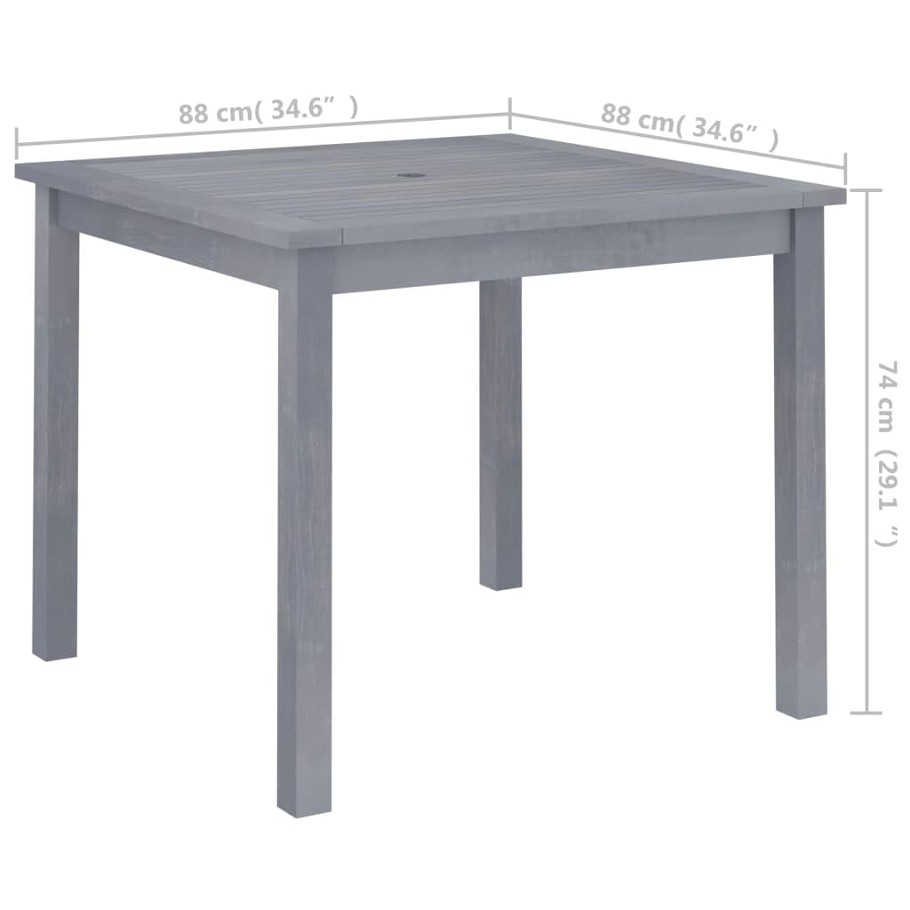 vidaXL Solid Acacia Wood Square Patio Dining Table - Rustic Outdoor Garden Furniture with Umbrella Hole - Gray Wash Finish - Easy to Assemble - Perfect for Backyard BBQs, Poolside Dining & Terrace Gatherings