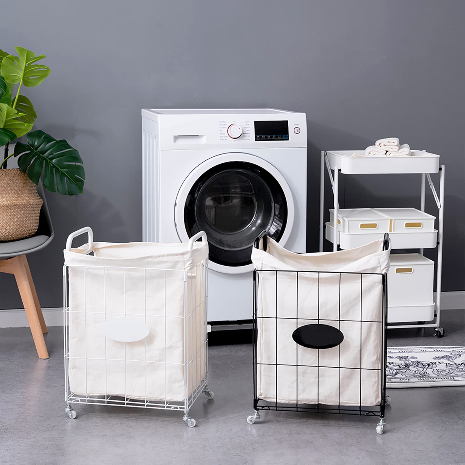 Heavy Duty Laundry Hamper on Wheels with Cotton Liner - Collapsible Clothes Basket Organizer with Handles - Large Capacity Laundry Storage for Hotel, Bathroom, Bedroom & Dorm Room - Portable Laundry Cart for Easy Clothes Transportation