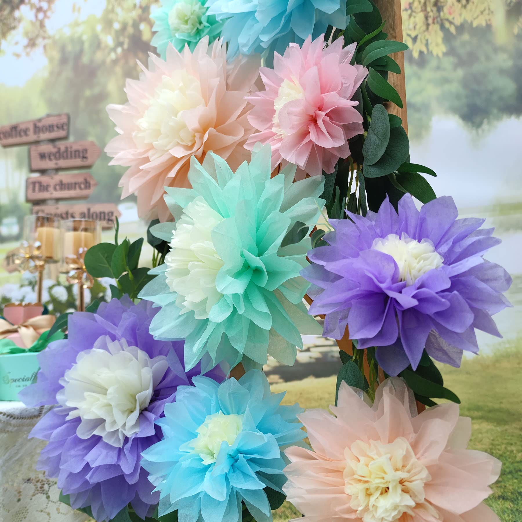 Pastel Tissue Paper Flowers - Pack of 10 | Baby Shower Centerpieces, Living Room Wall Decor, Wedding & Party Decorations | Perfect for DIY Crafts, Home Decor, and Special Events