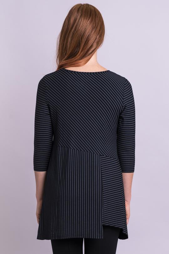 Charming Black and Grey Striped Bamboo Tunic Top for Women - Soft & Comfortable Summer Blouse for Casual Wear, Office, and Outings