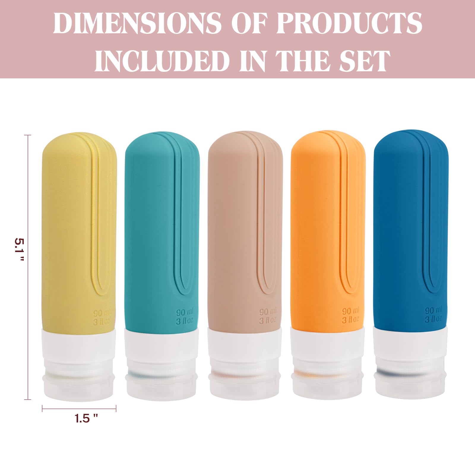 5 Pack TSA Approved Leak Proof Silicone Travel Bottles for Shampoo & Conditioner - 3oz Refillable Toiletry Containers for Airplane Travel, Gym, Camping & Vacation Essentials