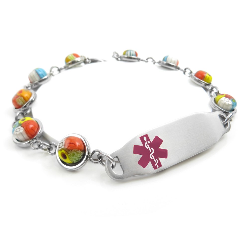 Custom Blood Thinners Medical Bracelet - Millefiori Glass for Emergency ID