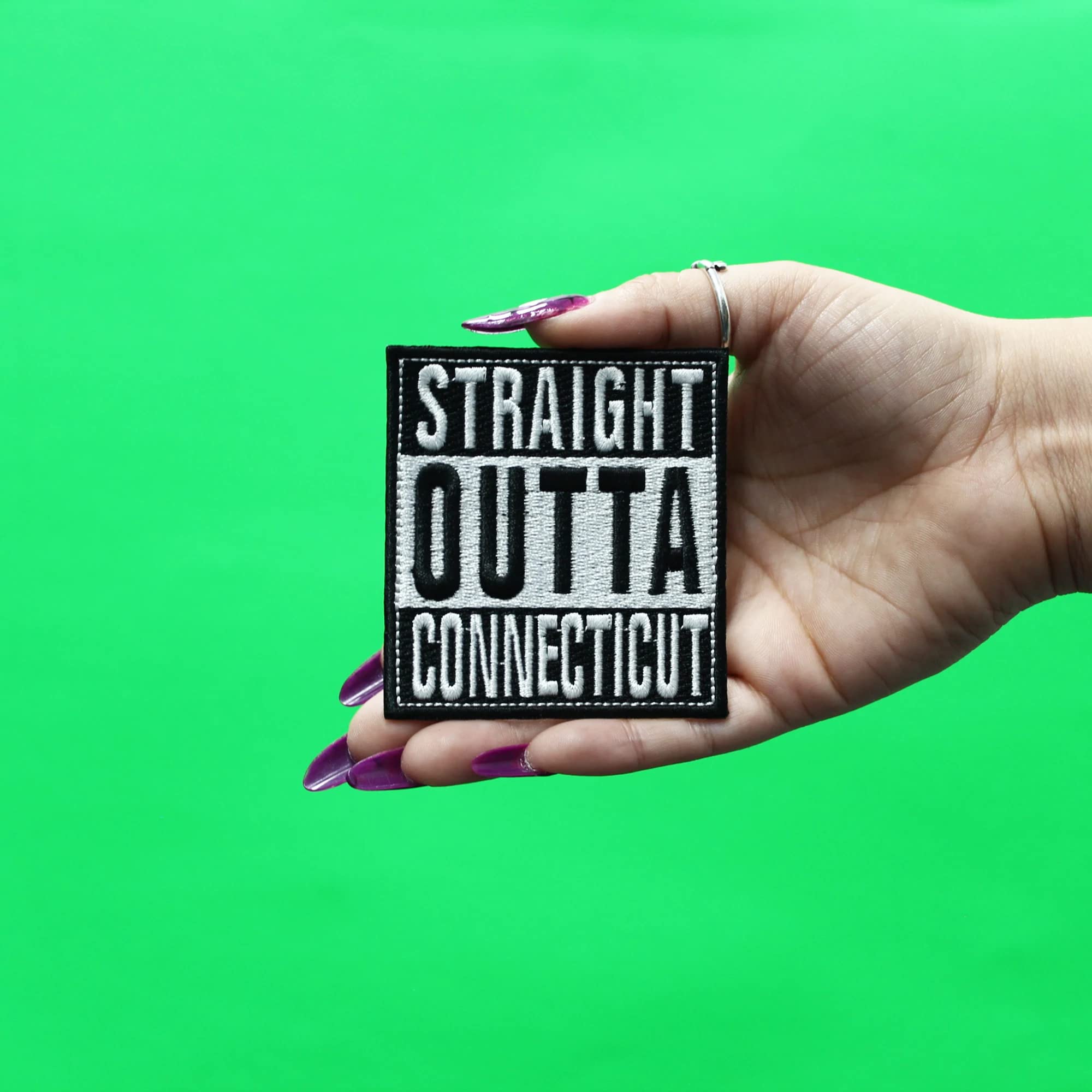 Straight Outta Connecticut Embroidered Iron On Patch - Perfect for Jackets, Hats, Bags & DIY Crafts
