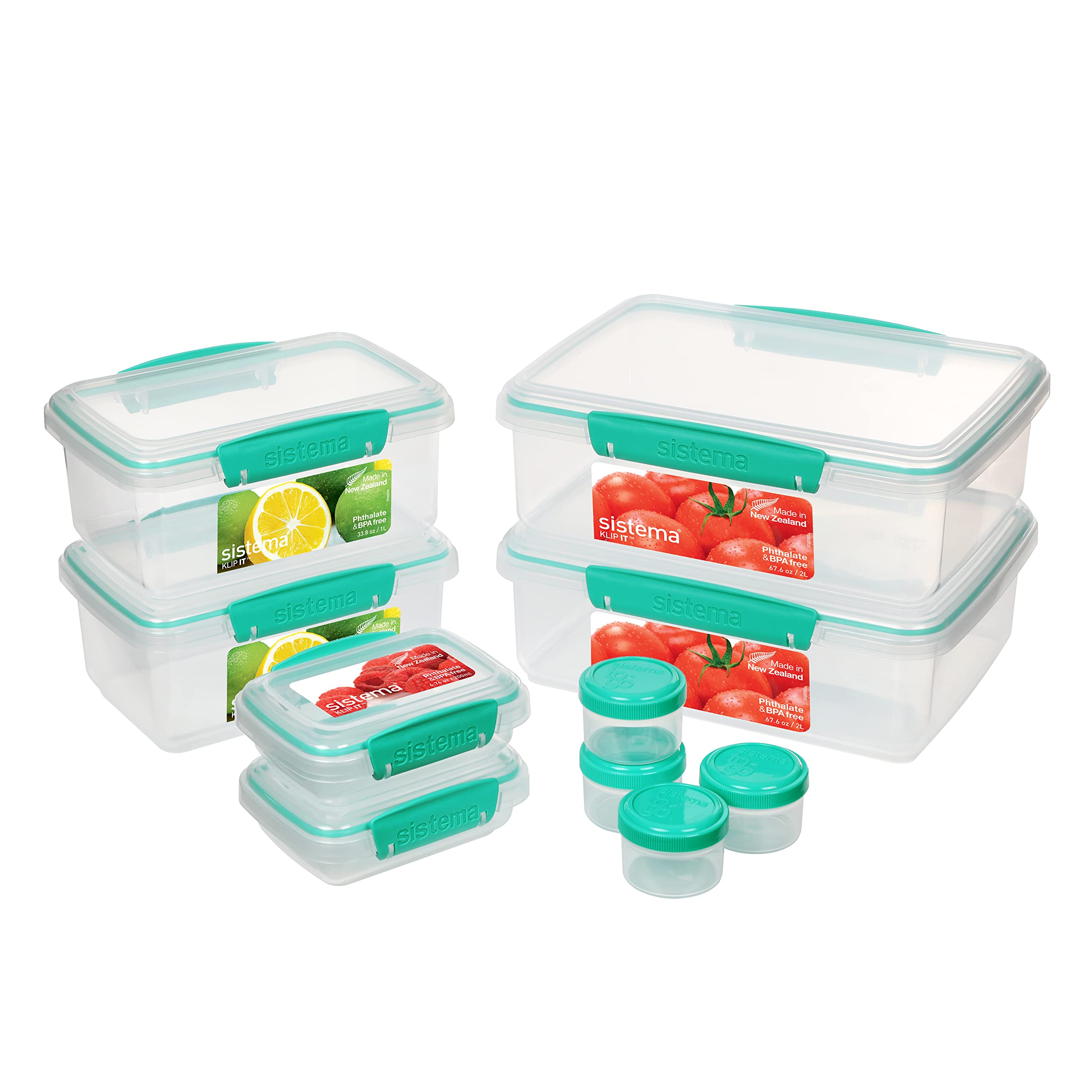 Sistema 6-Piece BPA-Free Food Storage Containers Set with Salad Dressing & Condiment Containers - Airtight Lids, Dishwasher & Microwave Safe (Clear/Green) - Perfect for Meal Prep, Lunch Boxes & Pantry Organization