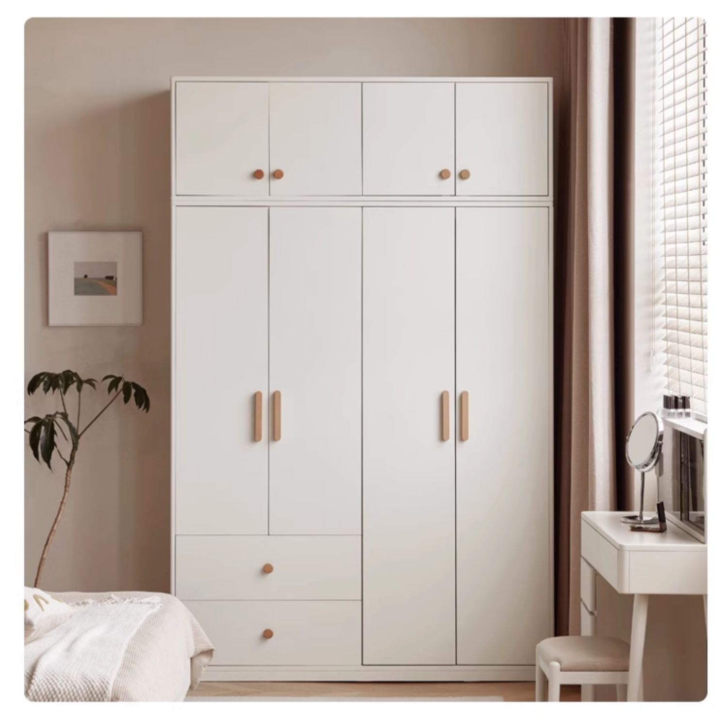 Pine Solid Wood Wardrobe - Cream Style Modern Closet for Bedroom, Living Room & Office Storage
