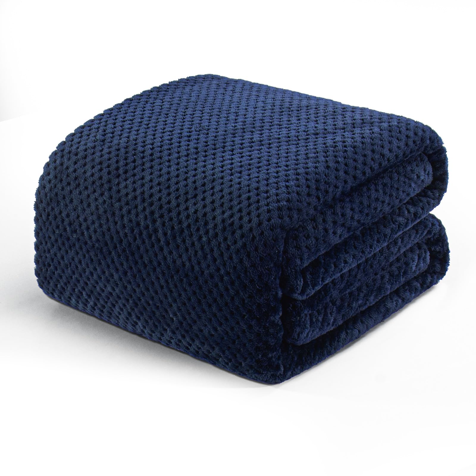 Premium Fleece Blend Twin Size Bed Blanket - Ultra Soft & Warm Waffle Textured Blanket for Couch, Sofa, Bed - Cozy, Fuzzy, Lightweight (Navy Blue, 90x66 Inches) - Perfect for Winter Nights, Movie Time & Home Decor