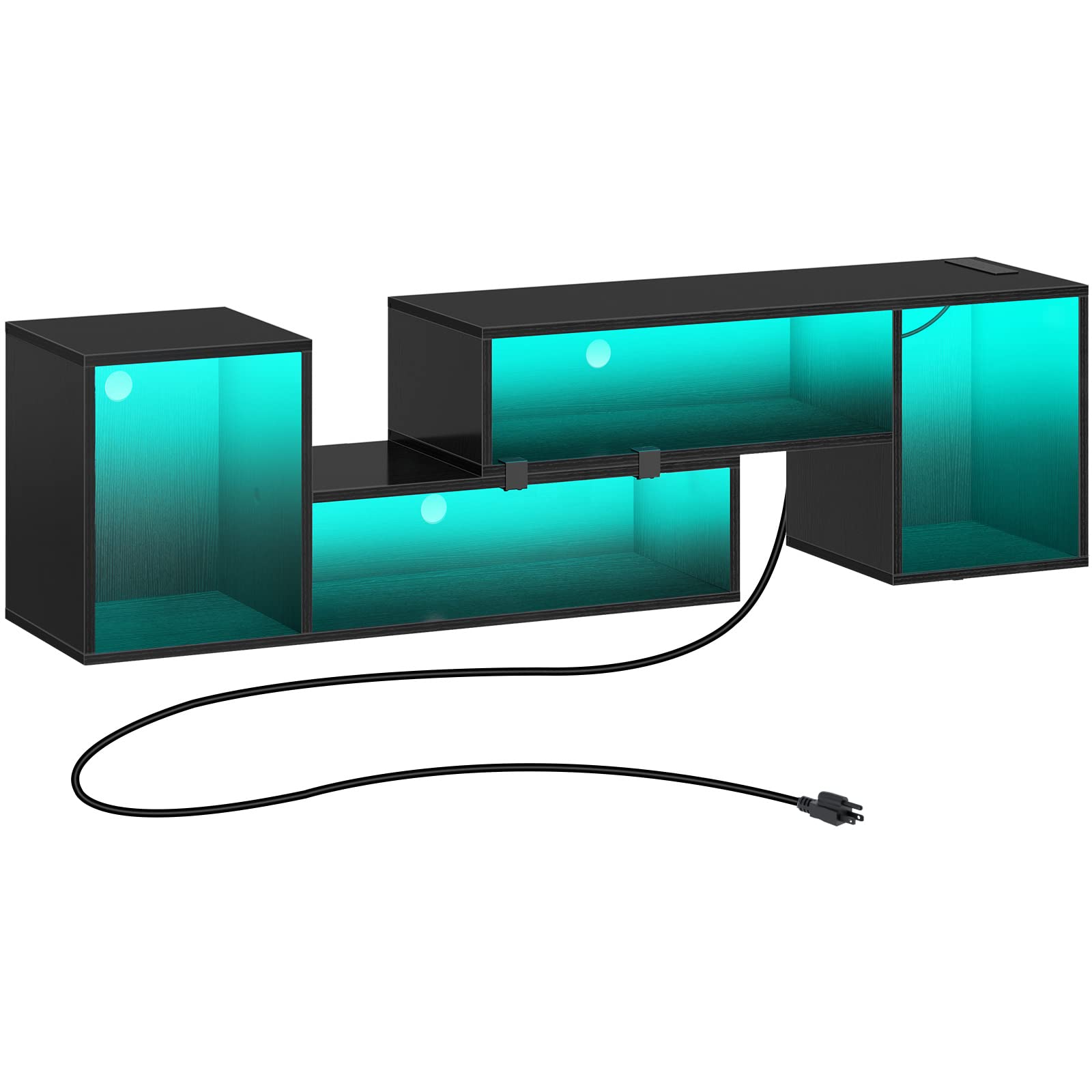 Rolanstar Modern TV Stand with LED Lights & Power Outlets - Adjustable Media Console for 45-70 Inch TVs, Gaming & Entertainment Center, 2-Piece Black TV Cabinet - Perfect for Living Room, Bedroom & Home Theater Setup