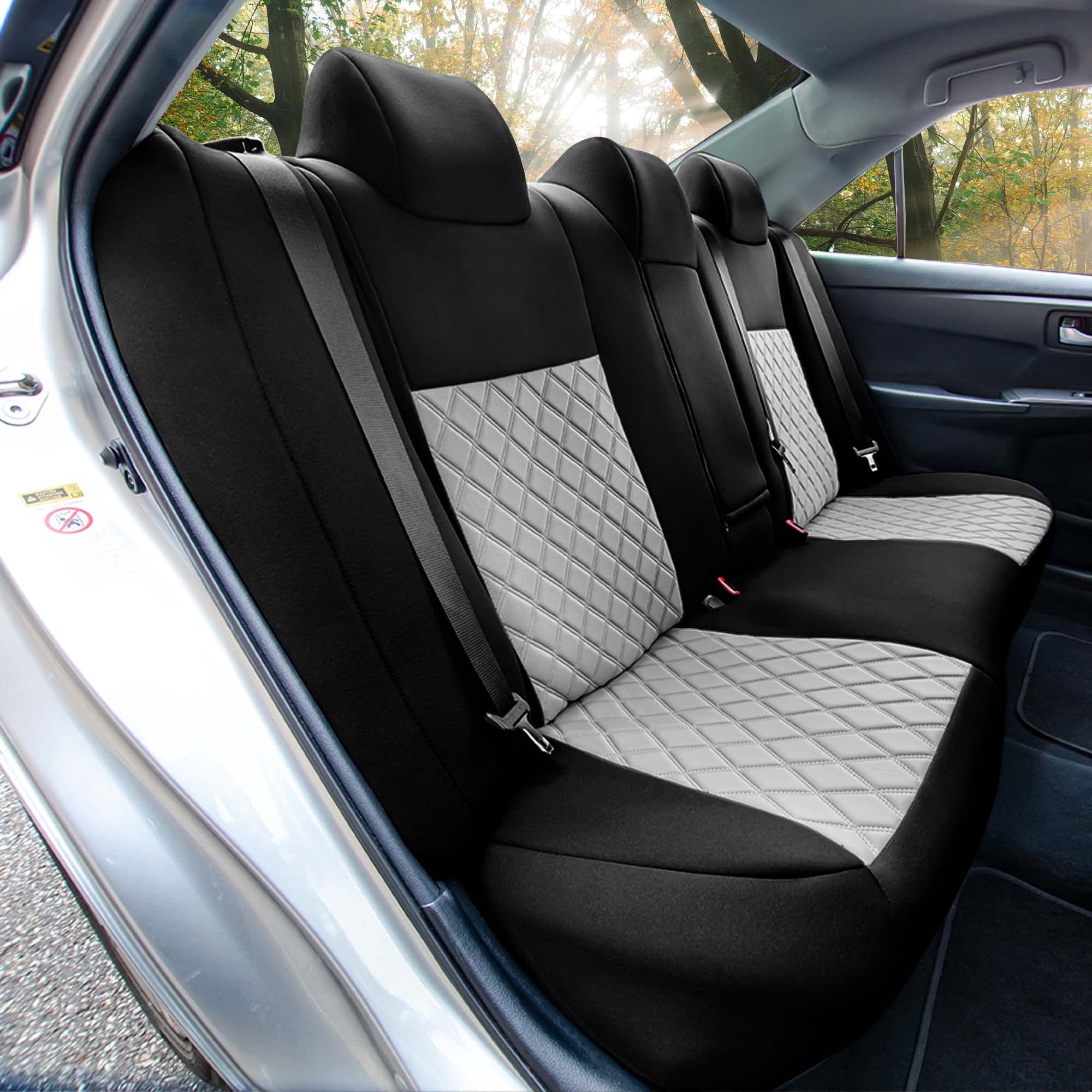 Premium Neoprene Water-Resistant Seat Covers for 2012-2017 Toyota Camry LE/SE/XSE/XLE - Full Set Gray Custom Fit Car Seat Protectors - Perfect for Daily Commuting, Road Trips & Spill Protection