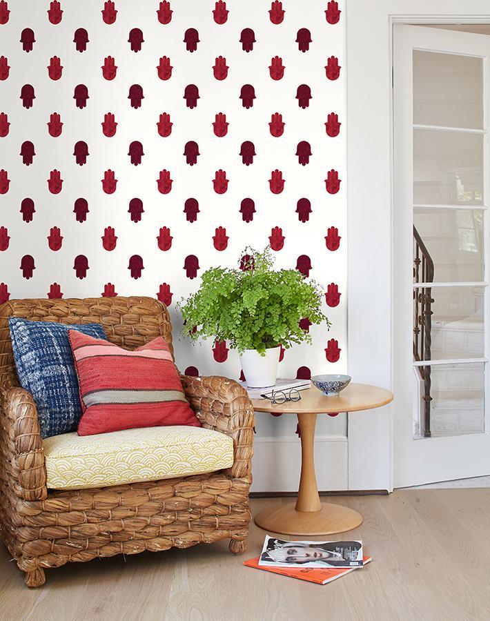 Wallshoppe 'Home Om' Wallpaper in Garnet - Premium Self-Adhesive Peel and Stick Wallpaper for Living Room, Bedroom, or Office Decor