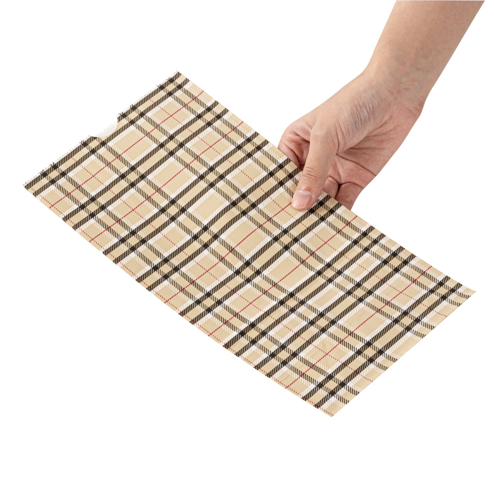 Eco-Friendly Plaid Paper Bags 6lb Capacity - 6x3.5x10.75 Inches - Pack of 100 - Perfect for Retail Shopping, Gift Wrapping & Party Favors