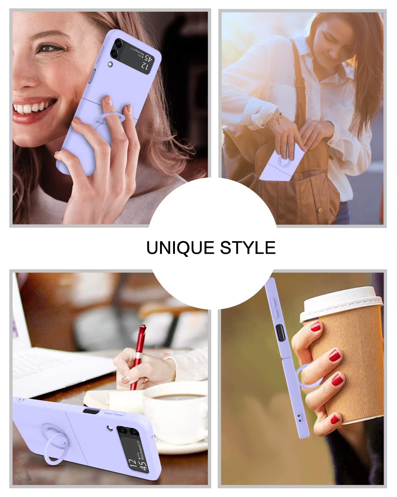 VENINGO Galaxy Z Flip 3 Case - Slim Silicone Protective Cover with Non-Slip Grip & Kickstand for Samsung Z Flip 3 5G (6.7 Inch) - Shockproof Bumper Phone Case for Women & Men - Lavender Purple - Perfect for Daily Use, Travel & Work Protection