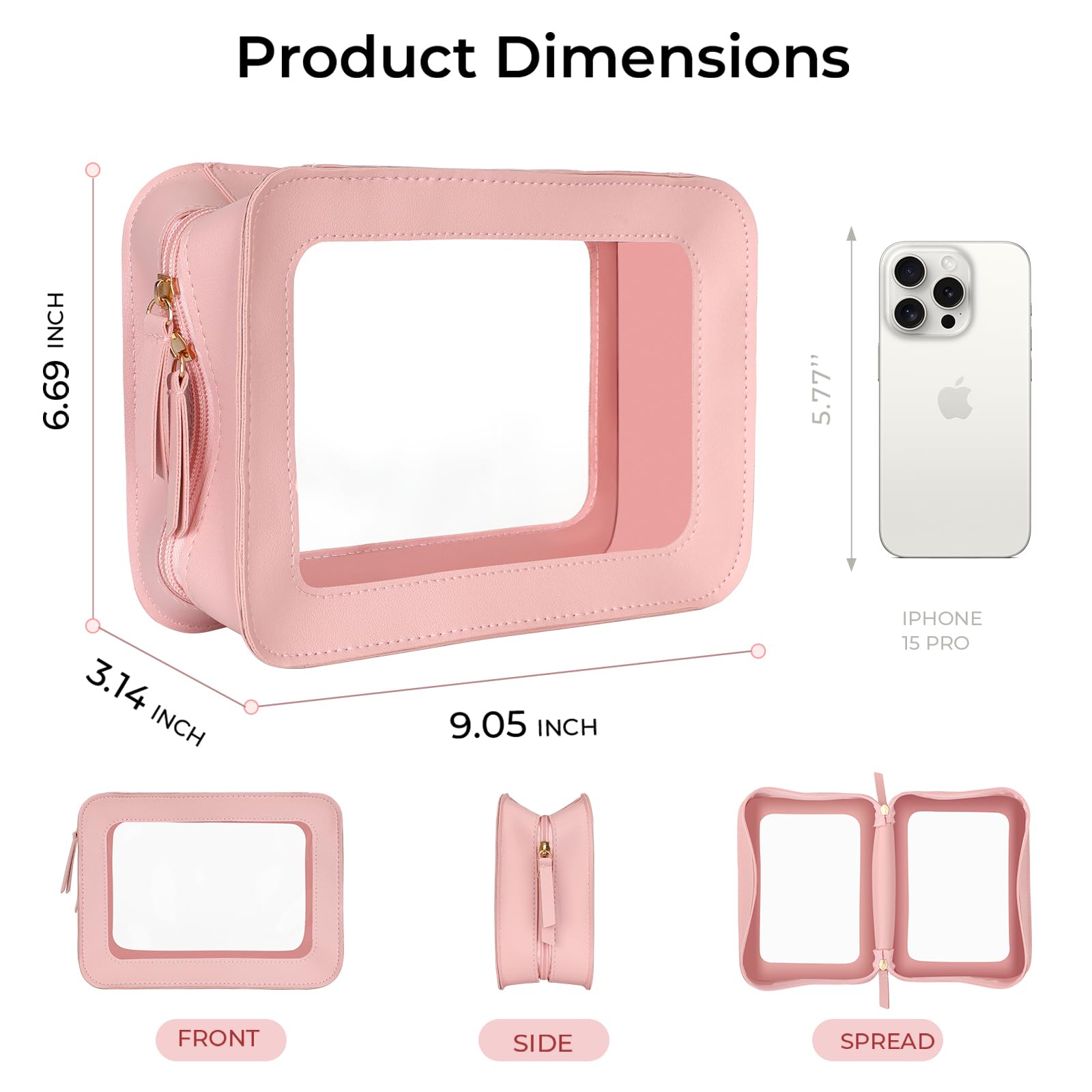 TSA Approved Clear Makeup Bag - Travel Toiletry Organizer with Zipper, Transparent Cosmetic Case for Women & Men (Pink) - Perfect for Airports, Gym, Beach & Daily Essentials Storage