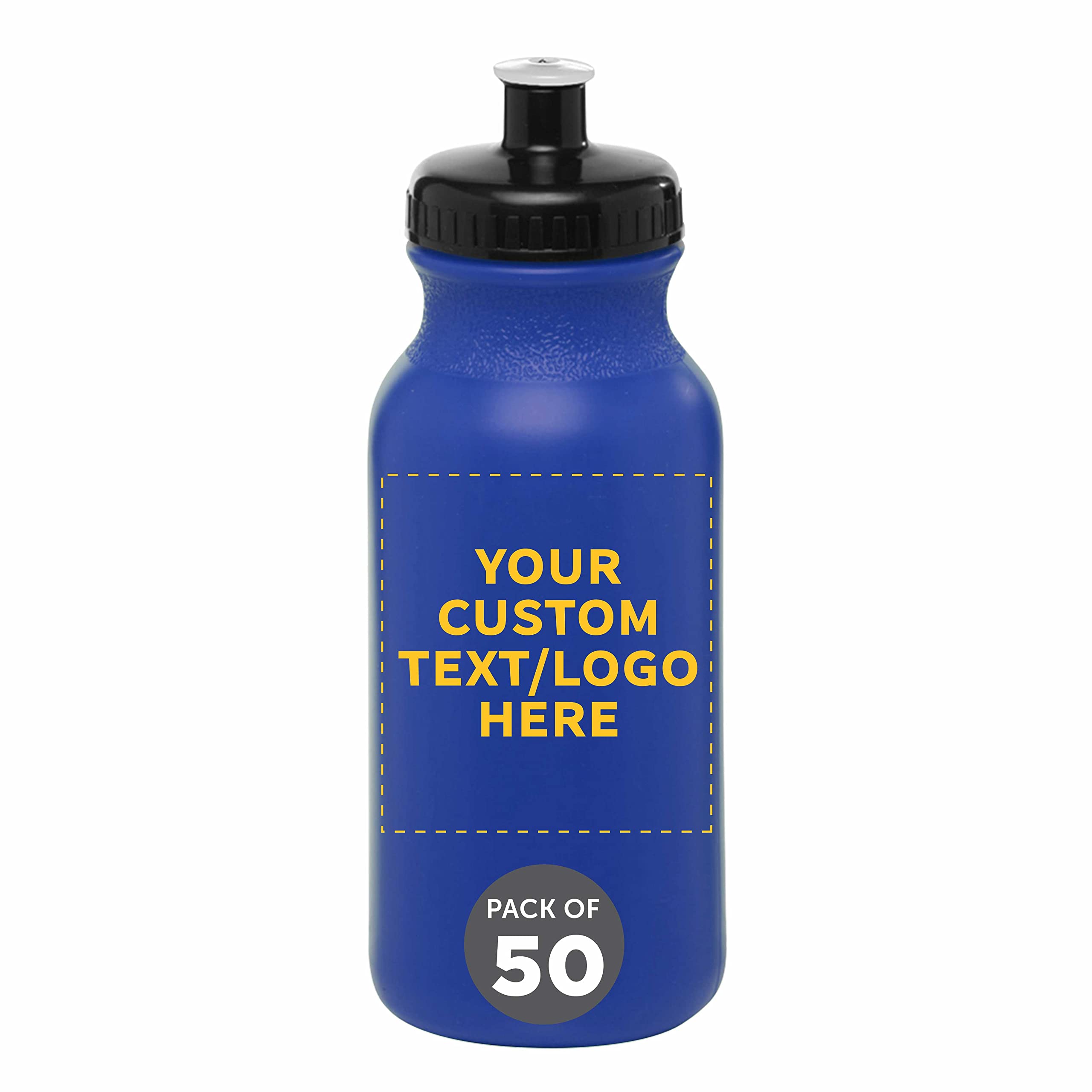 **Custom 20 oz. Water Bottles with Push Cap - Bulk Pack of 50 - Personalized Gym, Hiking & Camping Accessories - Reflex Blue - Ideal for Outdoor Sports & Team Events**