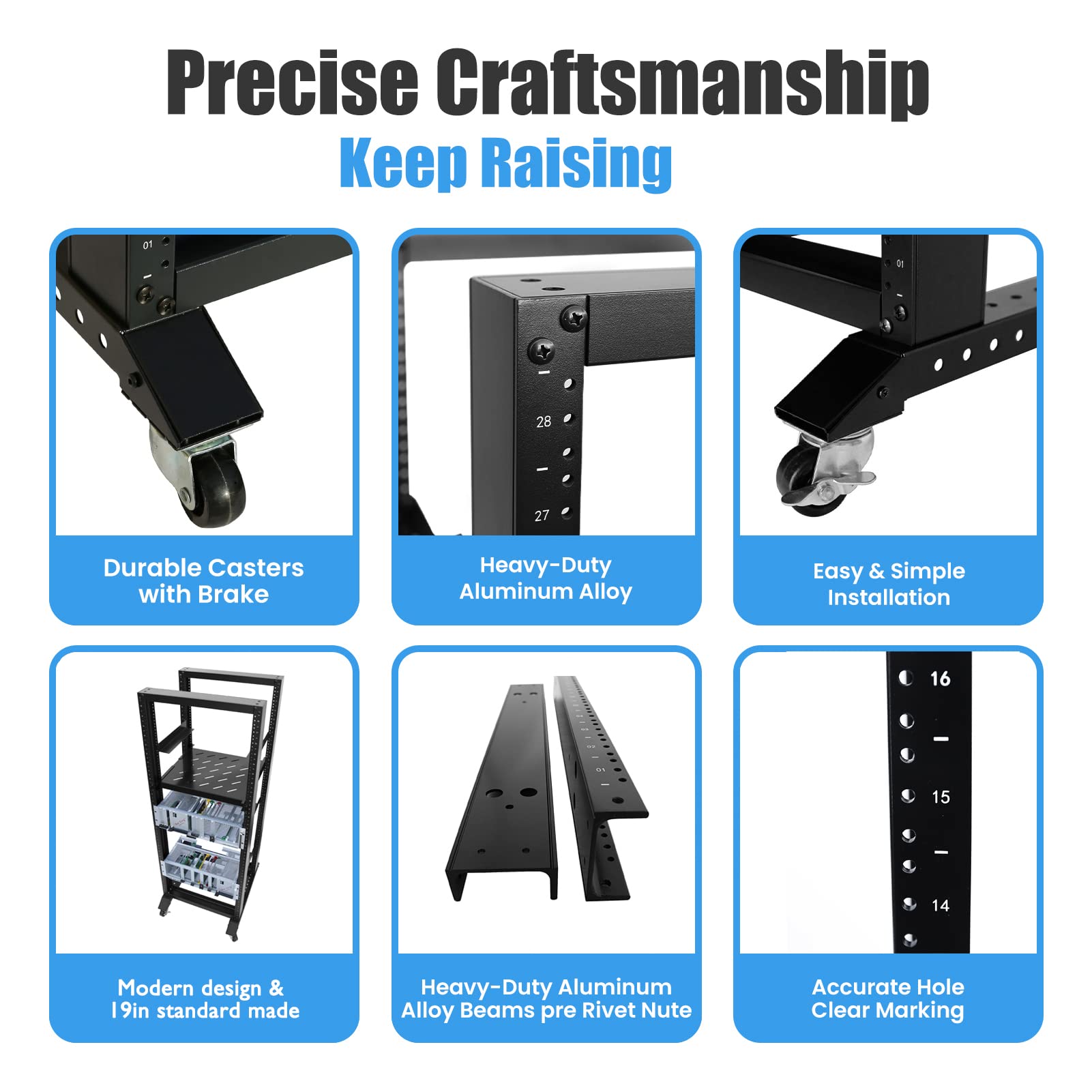 15U 4-Post Open Frame Server Rack - 19-Inch Network & Audio Equipment Rack for Data Centers, Home Studios & Office Use
