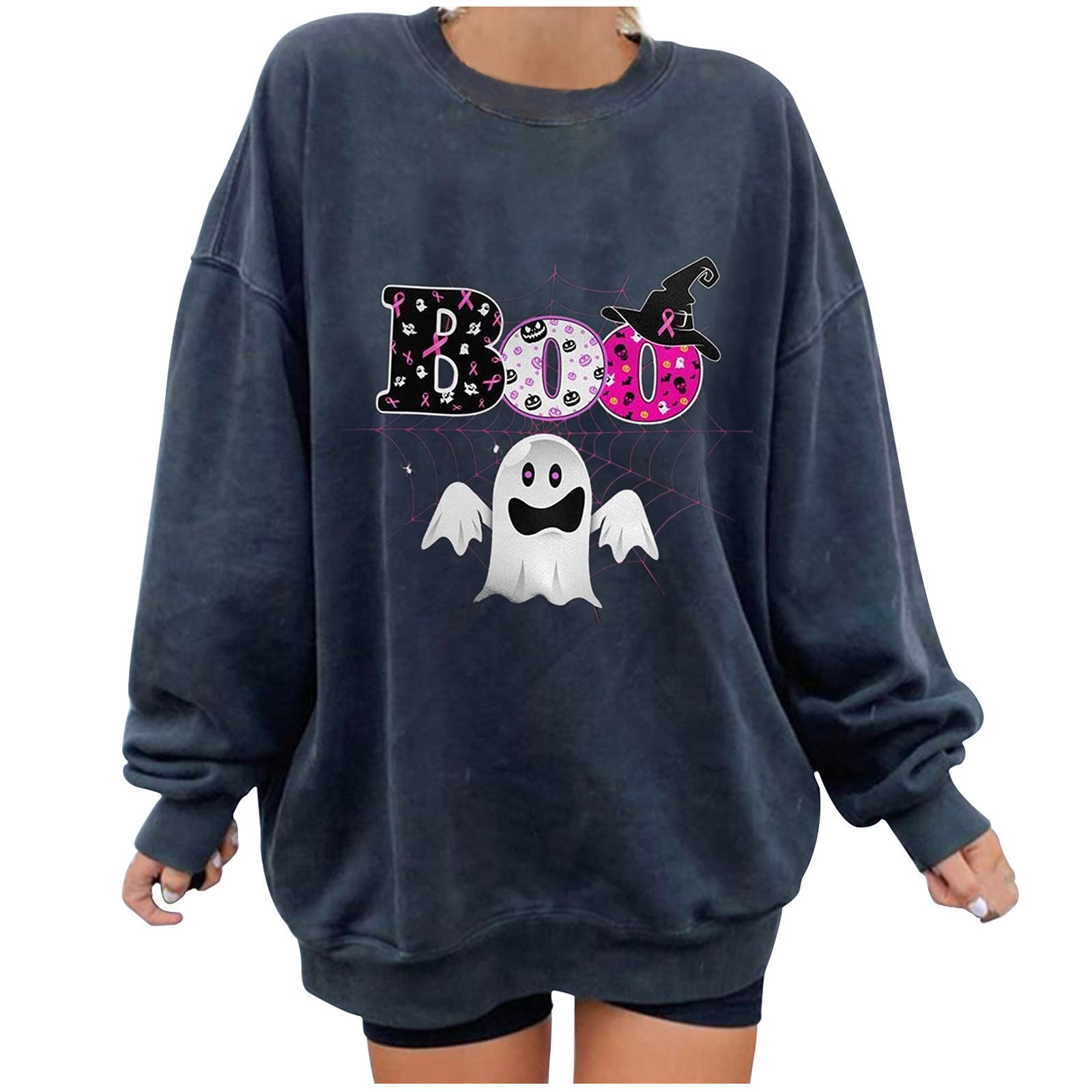 Pink Ribbon Breast Cancer Awareness Sweatshirt for Women - Long Sleeve Crewneck Pullover Top | Comfortable Casual Wear for Support Events, Fundraisers & Everyday Use