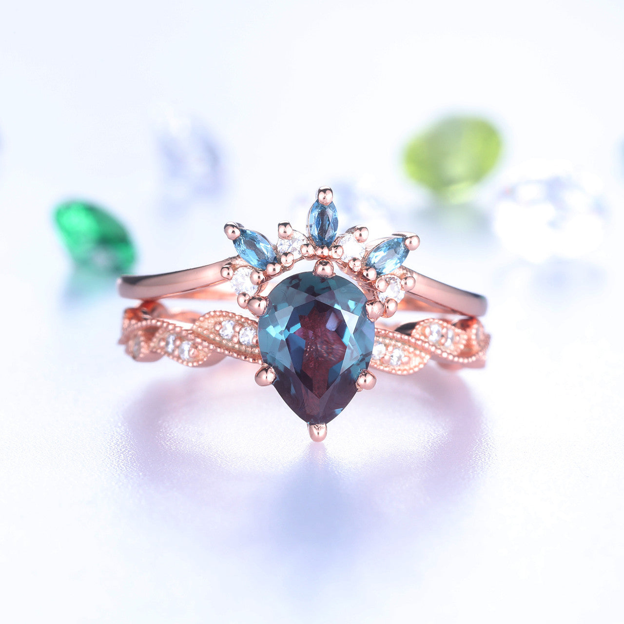 Exquisite Floral Alexandrite Diamond Engagement Ring Set in Rose Gold with Color Changing Stone | Perfect for Wedding, Proposal & Anniversary Gifts