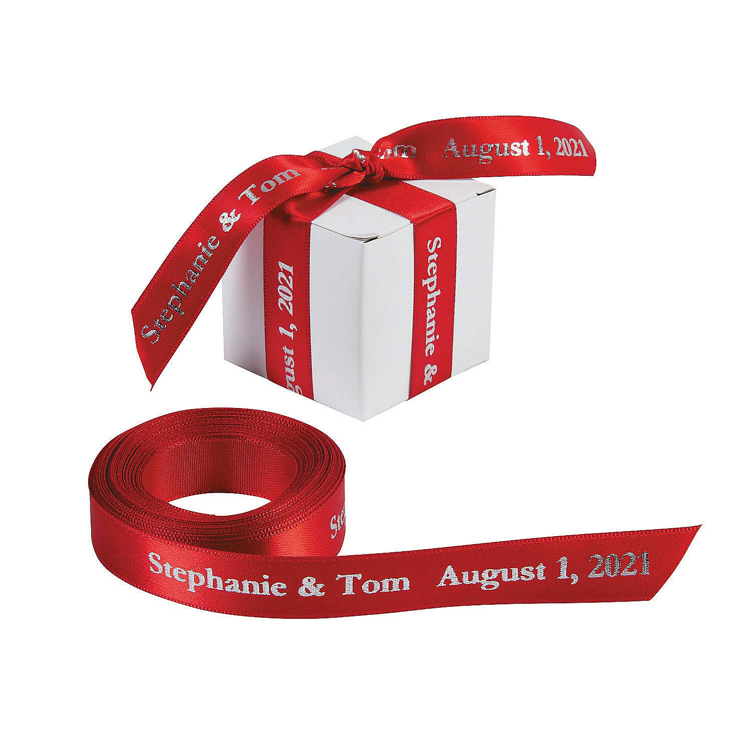 25 Feet Red Personalized Ribbon for Gift Wrapping - Custom Name Ribbon for Christmas, Birthday, Wedding & Party Decorations