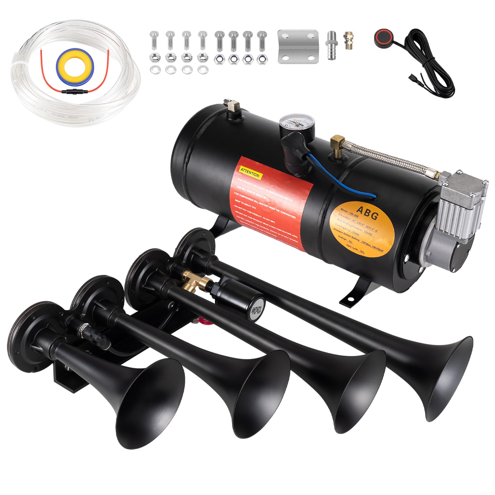 180dB Super Loud Train Horn Kit for Trucks - 12V Air Compressor with 150 PSI Air Tank - Compatible with Truck, Car, Jeep, SUV, Pickup & Boat - Perfect for Emergency Alerts & Off-Road Adventures