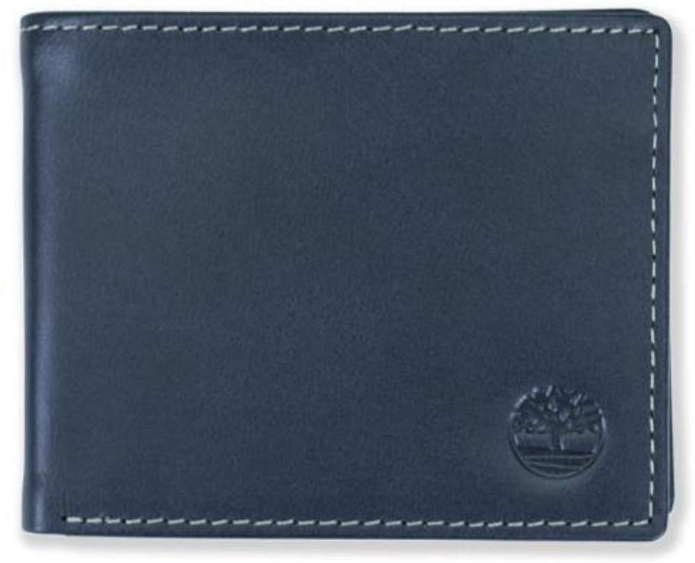 Timberland Men's Genuine Leather Wallet with RFID Protection & Flip Pocket - Navy Blue (Cloudy) - Perfect for Everyday Use, Travel & Business