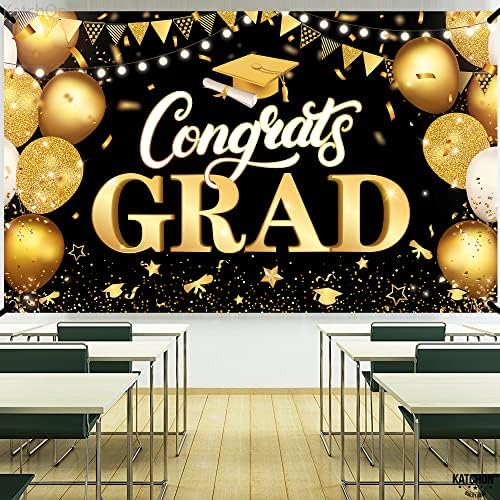 KatchOn Extra Large Congratulations Graduation Banner - 72x44 Inch Black & Gold Class of 2025 Decor | Graduation Party Decorations for High School & College Ceremonies | Perfect for Graduation Photos, Backdrops & Celebration Events