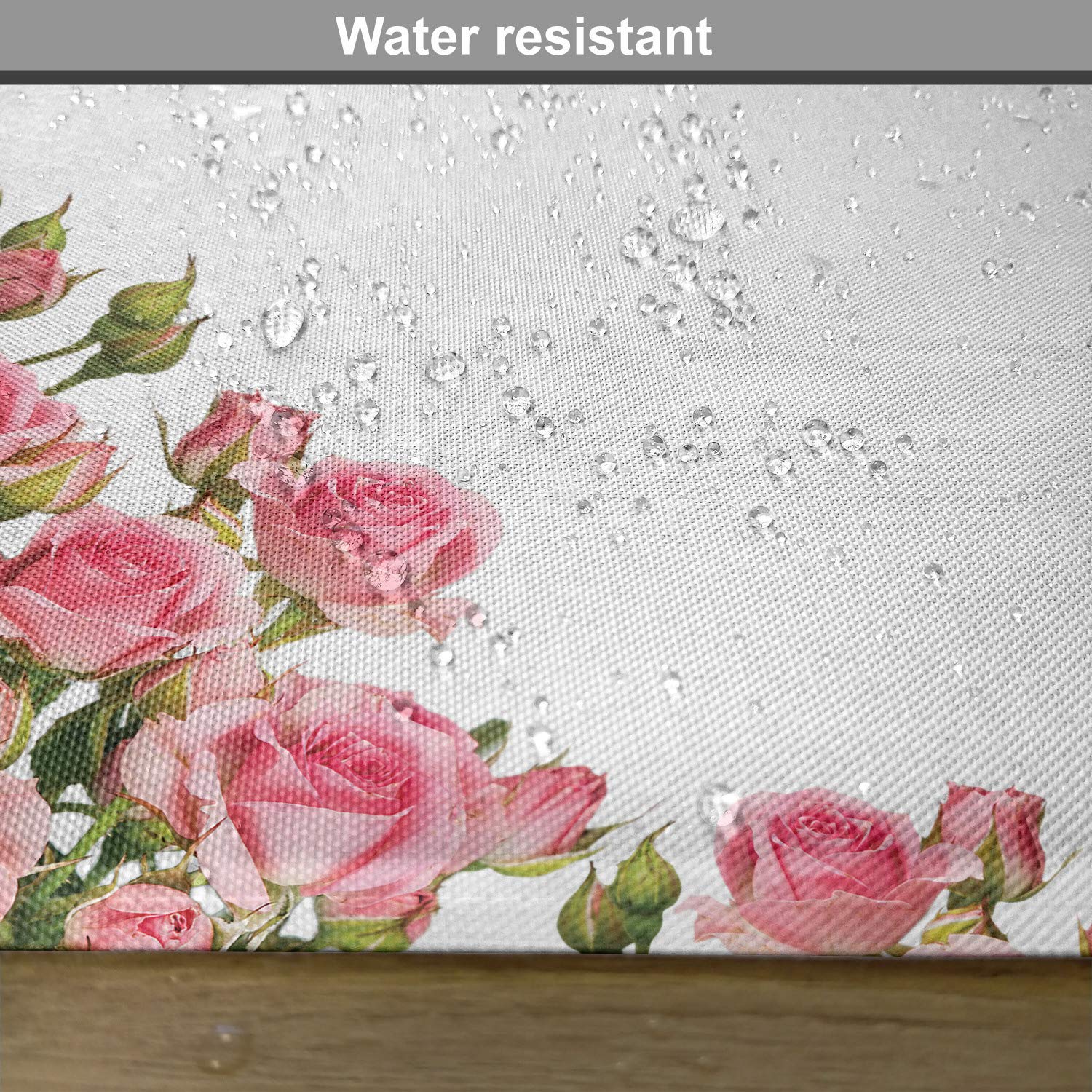 Lunarable Rose Place Mats Set of 4 - Floral Rose Bushes Frame with Bridal Elements, Washable Fabric Table Mats for Dining Room & Kitchen Decor in Pink, Green & White | Perfect for Weddings, Summer Parties & Home Decor