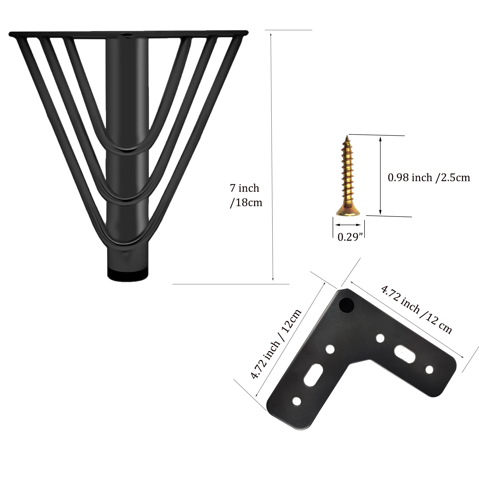 6 Inch Black Metal Hairpin Furniture Legs Set of 4 with Rubber Floor Protectors - Heavy Duty Support for Sofas, Couches, Dressers, Cabinets & DIY Projects - Perfect for Modern Home & Office Furniture Upgrades
