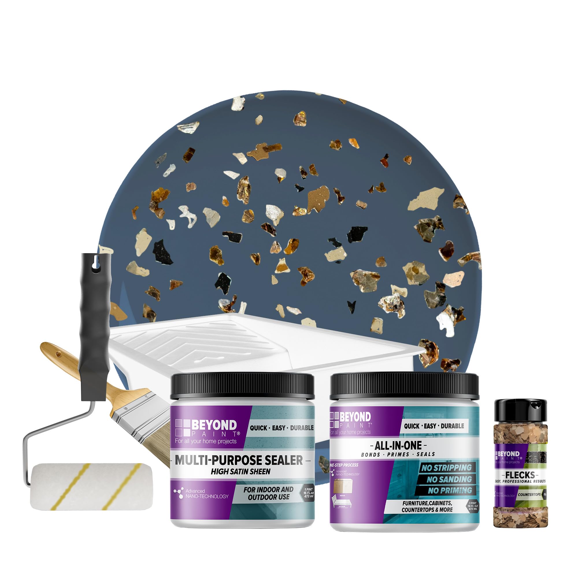 Beyond Paint Oxford Bronze Flecks Countertop Makeover Kit - Includes Paint, Sealer, Flecks & Tools for Kitchen & Bathroom Countertops - Deep Blue Finish for DIY Home Renovation
