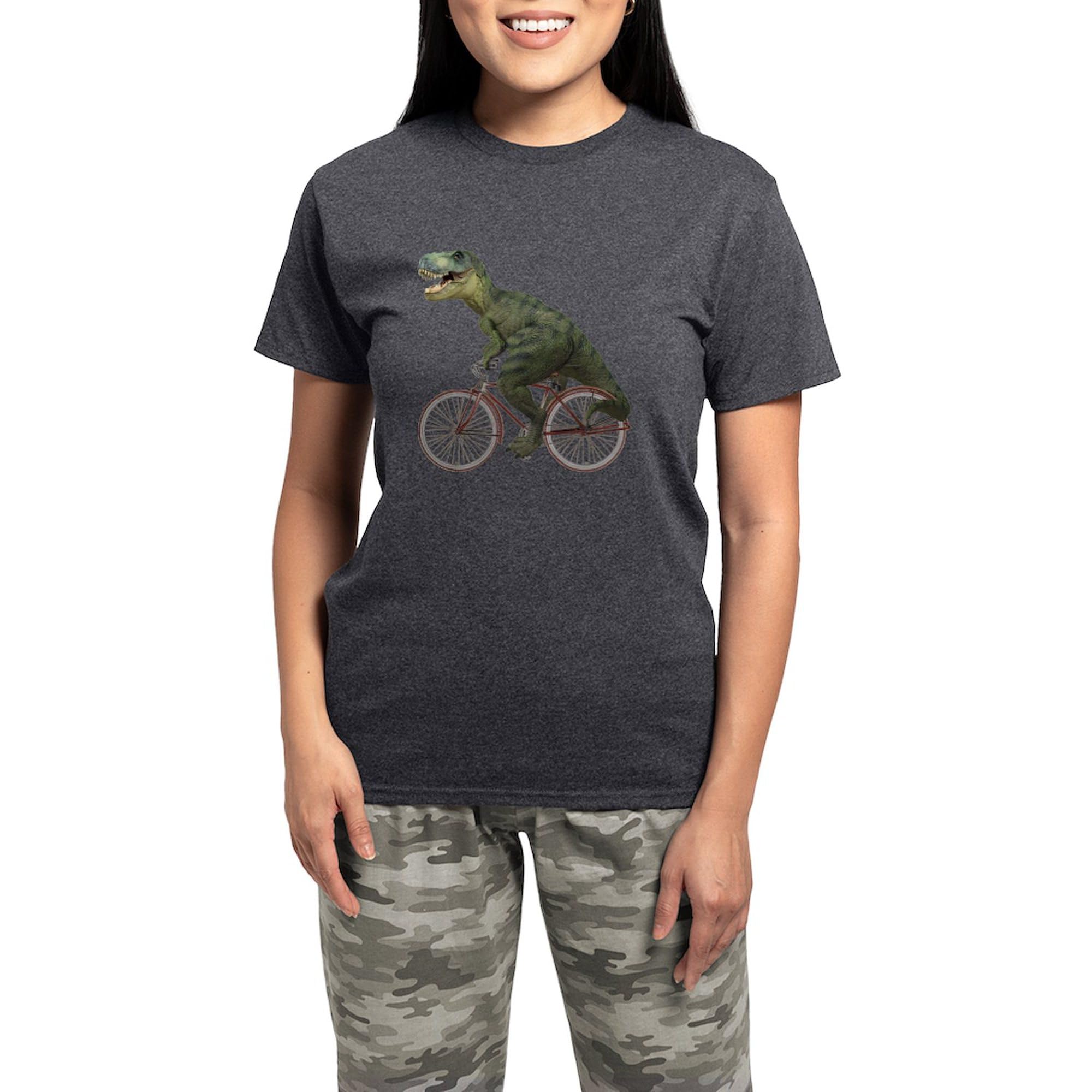 Cycling Tyrannosaurus Rex Women's Charcoal Pajama Set - Dinosaur Themed Sleepwear for Women - Perfect for Gifts, Lounge Wear & Themed Parties