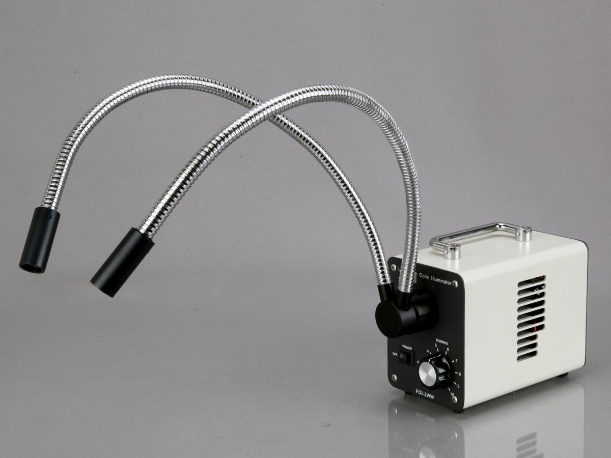 AmScope LED-20WYR 20W LED Fiber Optic Microscope Light with Y-Shaped Dual Gooseneck - Bright Illumination for Lab, Research & Hobby Microscopy