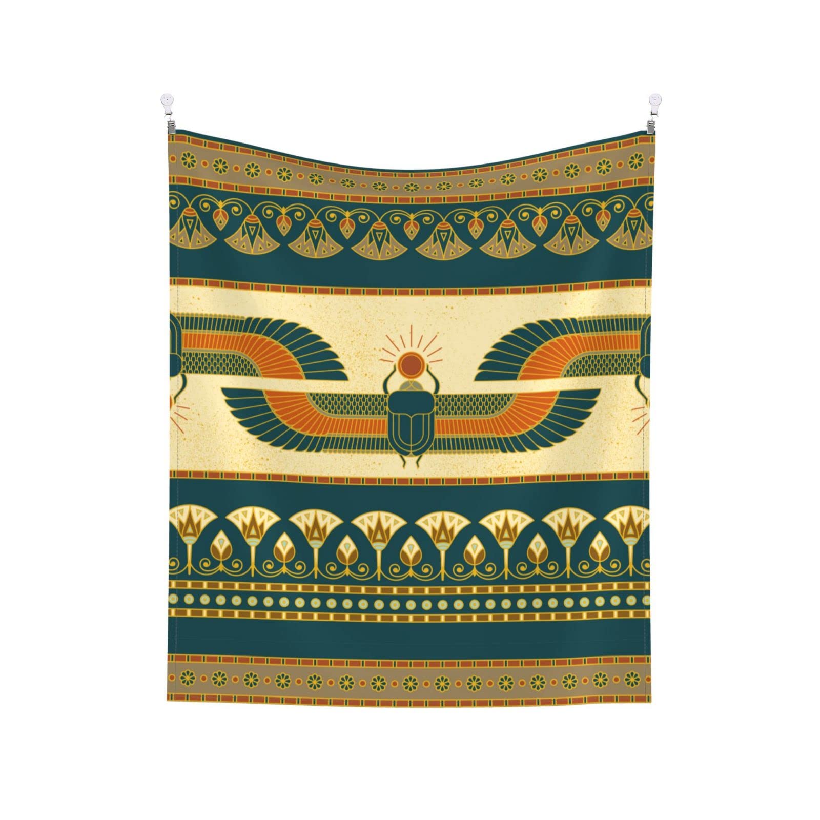 Ancient Egypt Scarab Wings Symbol Gold Tapestry Wall Hanging - 51x60 Inch Egyptian Decor for Bedroom, Living Room, Dorm | Vintage Boho Home Decor, Spiritual Gift, Meditation Space Accent