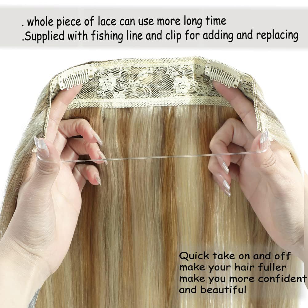 613 Blonde Straight Hair Extensions 12 Inch - Real Human Hair with Hidden Wire & Transparent Fish Line for Invisible Hairpiece | Perfect for Daily Wear, Parties & Special Occasions