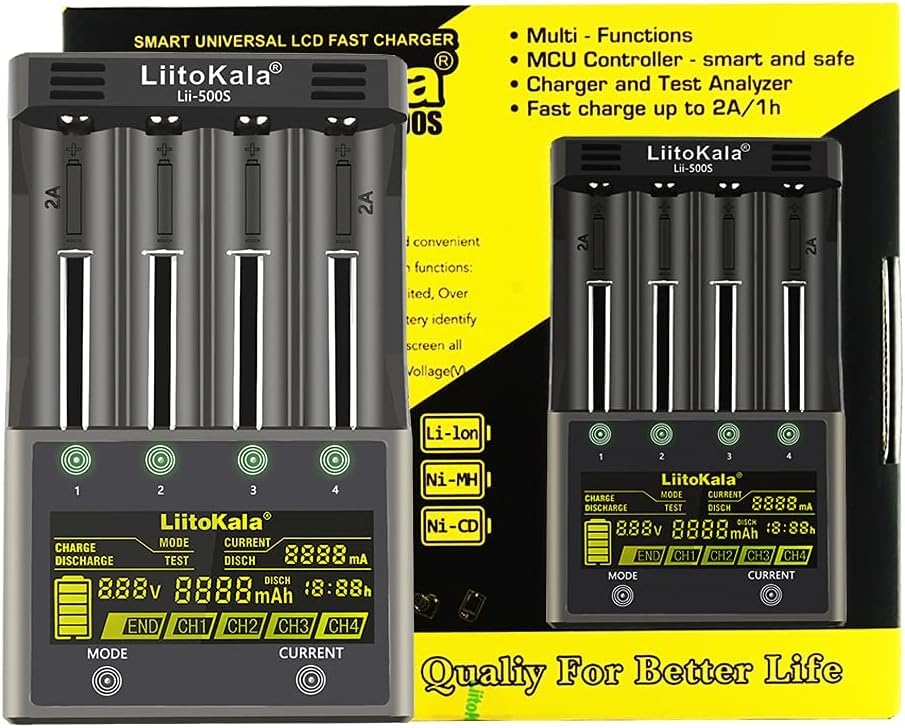 LiitoKala Lii-500S Smart Battery Charger - Universal LCD Charger for AA AAA 18650 26650 21700 Batteries (1.2V-3.7V) with Touch Button - Perfect for Home, Office & Travel Use