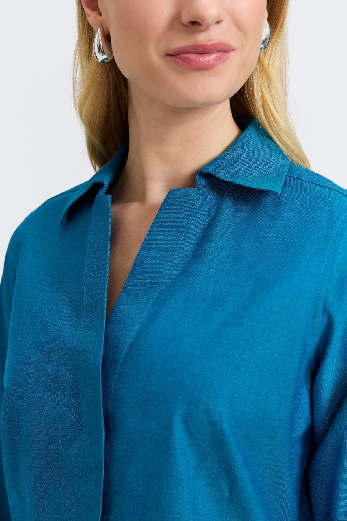 Taylor No Iron Pinpoint 3/4 Sleeve Dress Shirt for Women - Professional Office Wear & Business Casual Attire