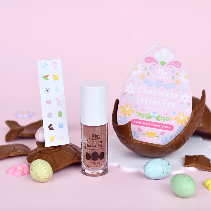Easter Egg Surprise Gift Set - Chocolate Scented Lip Gloss & Nail Art Stickers for Kids - Perfect for Easter Basket Fillers, Party Favors & DIY Crafts