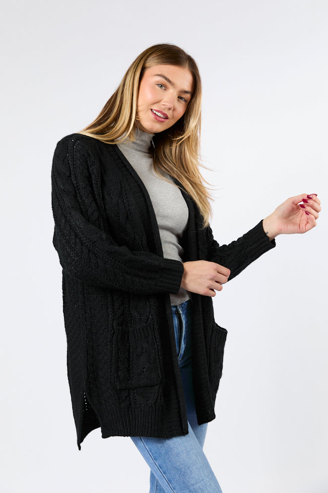 Sweet Nothings Black Chunky Cable Knit Cardigan Sweater | Oversized Winter Warm Pullover | Cozy Fall & Winter Layering for Women | Perfect for Office, Dates & Casual Outings