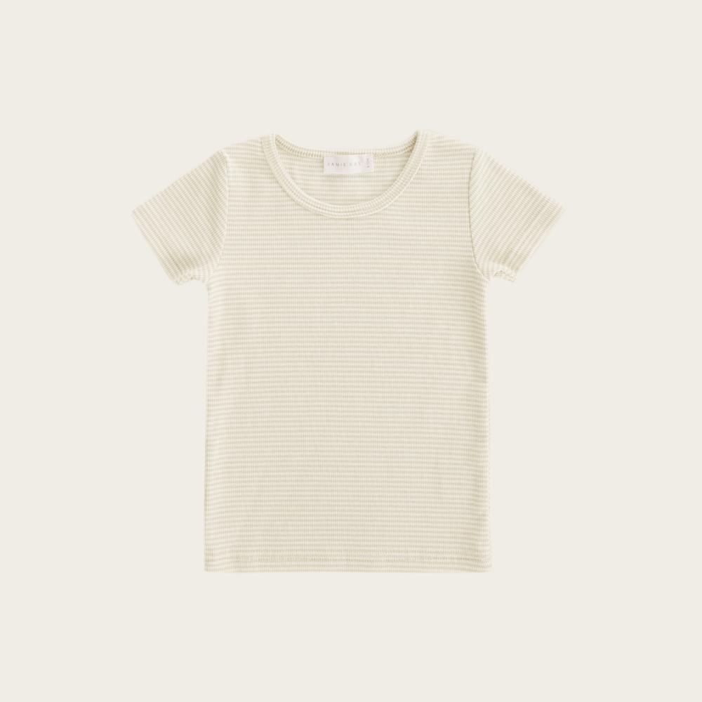 Tommy Hilfiger Men's Ribbed Knit T-Shirt - Asparagus Stripe Crewneck Tee for Casual Wear & Everyday Outfits