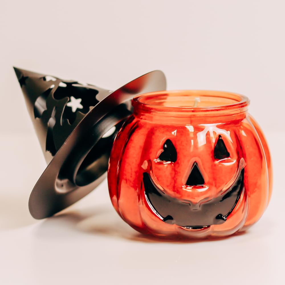 Punky Pumpkin Jar Candle - Halloween Decorations with Papa's Pumpkin Pie Scent - Unique Shaped 10oz Candle for Indoor/Outdoor Home Decor - Perfect for Fall Parties, Thanksgiving Centerpieces & Cozy Autumn Ambiance