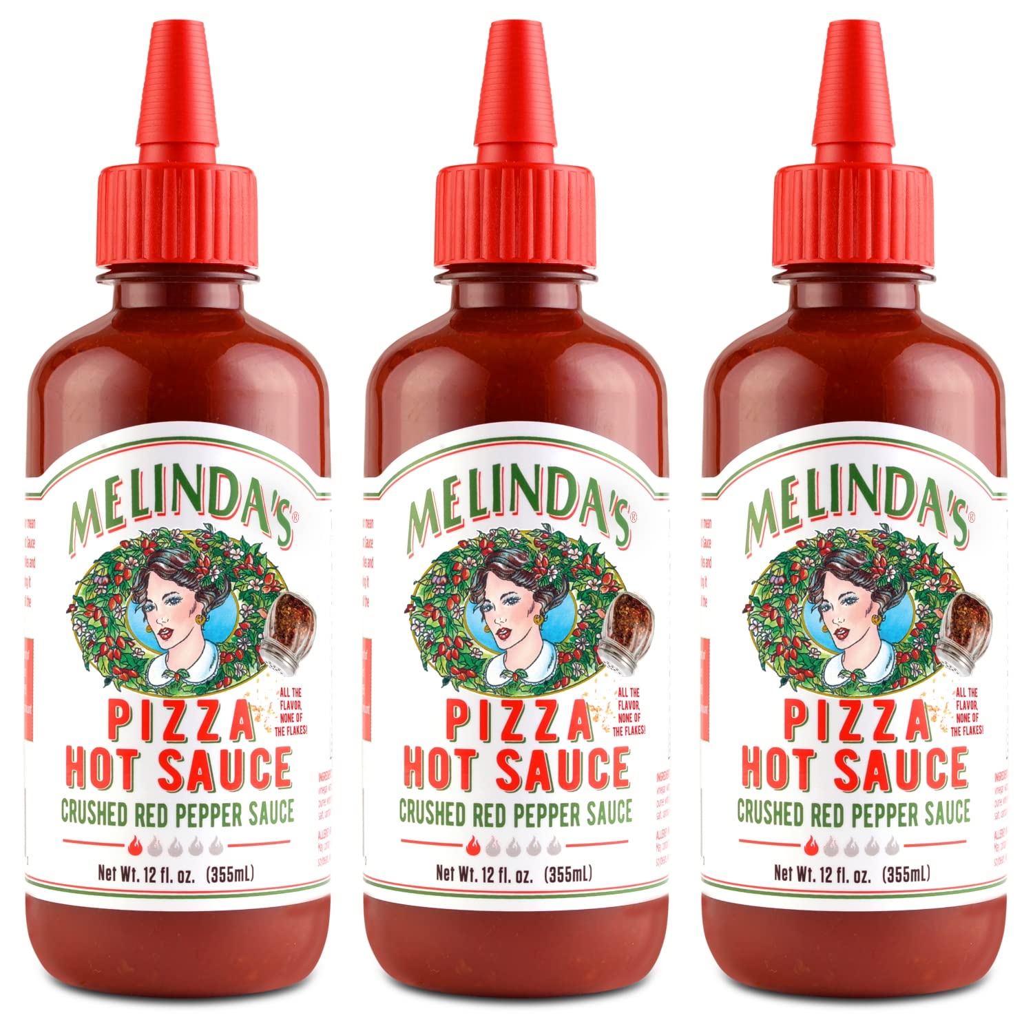 Melinda's Gourmet Spicy Pizza Hot Sauce - 12oz, 3 Pack | Crushed Red Pepper Sauce with Fresh Cayenne Peppers, Garlic & Tomatoes | Perfect for Pizza, Wings, Pasta & More