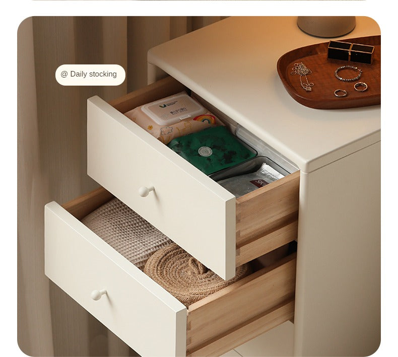 Solid Poplar Wood Chest of Drawers - Vintage Cream Storage Cabinet for Bedroom, Living Room & Office Organization