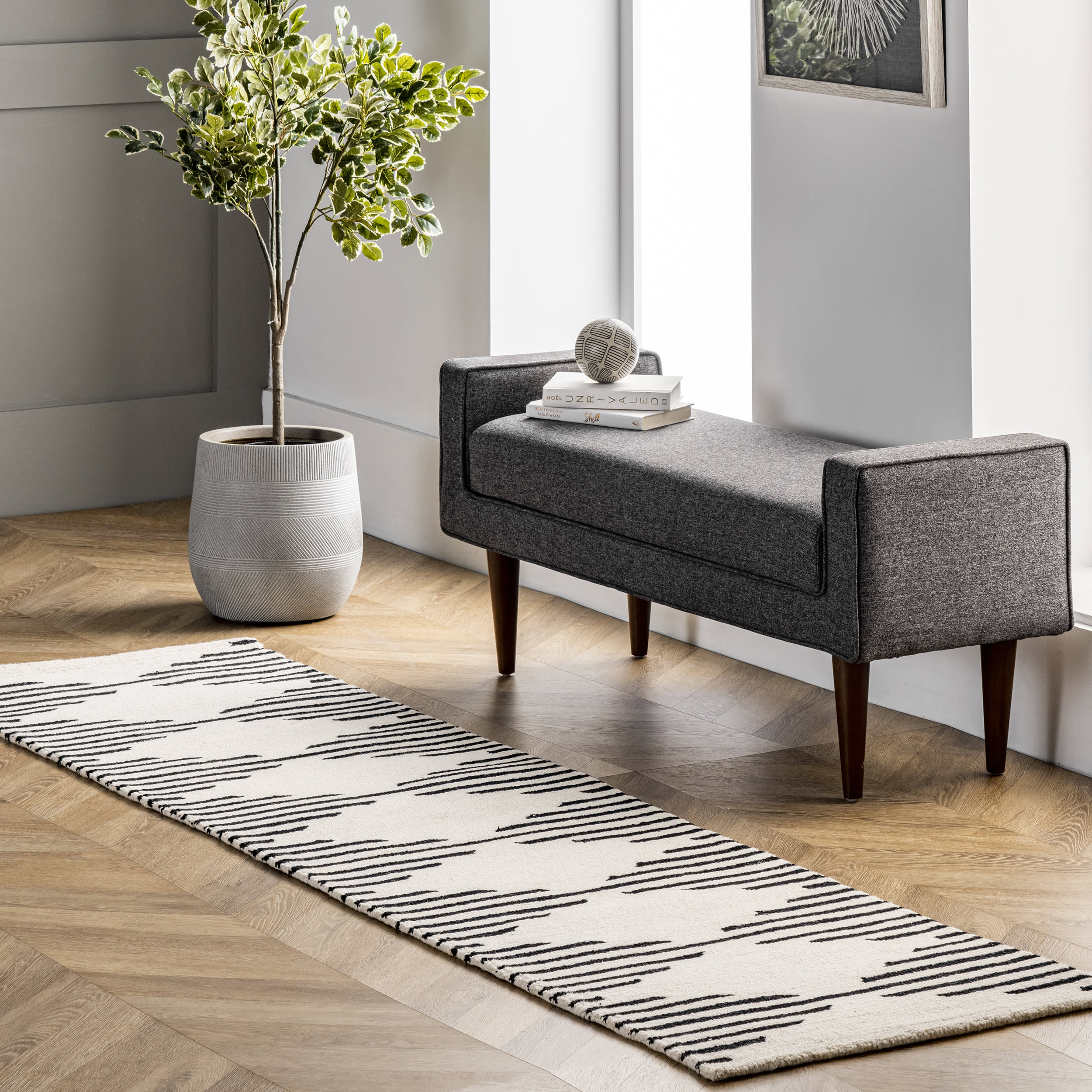 Luxury Diamond Pinstriped Area Rug - Ivory White Soft Plush Carpet for Living Room, Bedroom & Office Decor | Home Interior Design Essentials