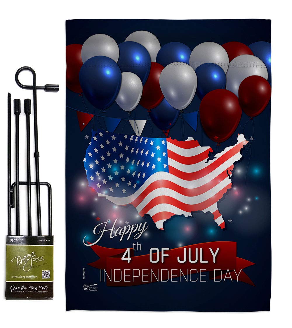 July 4th Garden Flag Set with Stand - Patriotic American Decor for BBQ & Yard