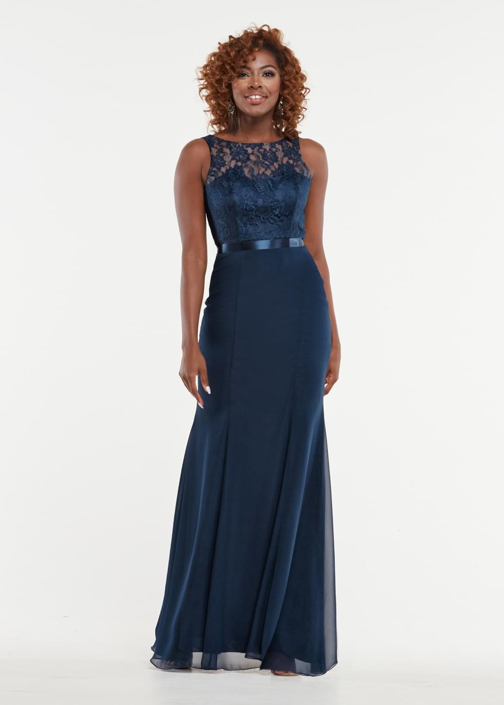 Elegant 80044 Chiffon A-Line Bridesmaid Dress with Lace Illusion Bodice - Perfect for Weddings, Formal Events & Special Occasions
