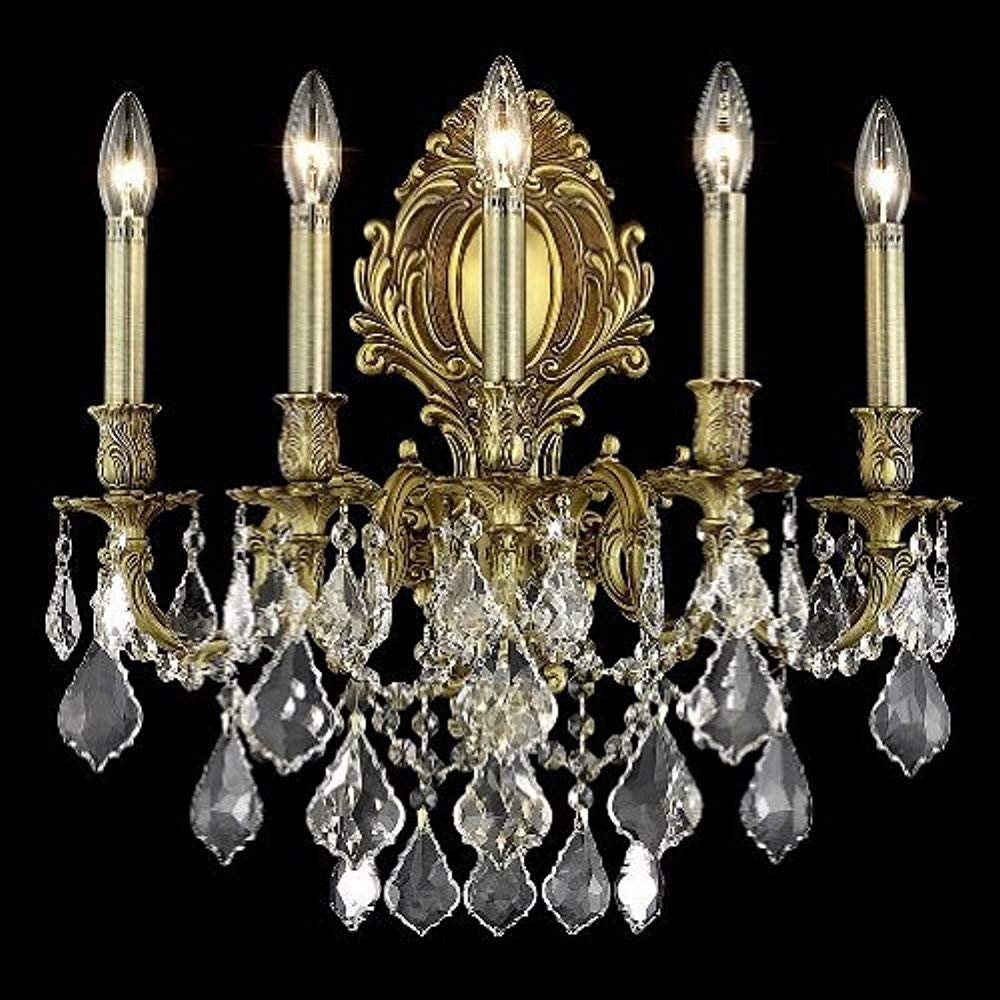 Monarch 5-Light Crystal Wall Sconce - Clear Royal Cut Crystal with French Gold Finish | Elegant Lighting for Bedroom, Living Room & Entryway