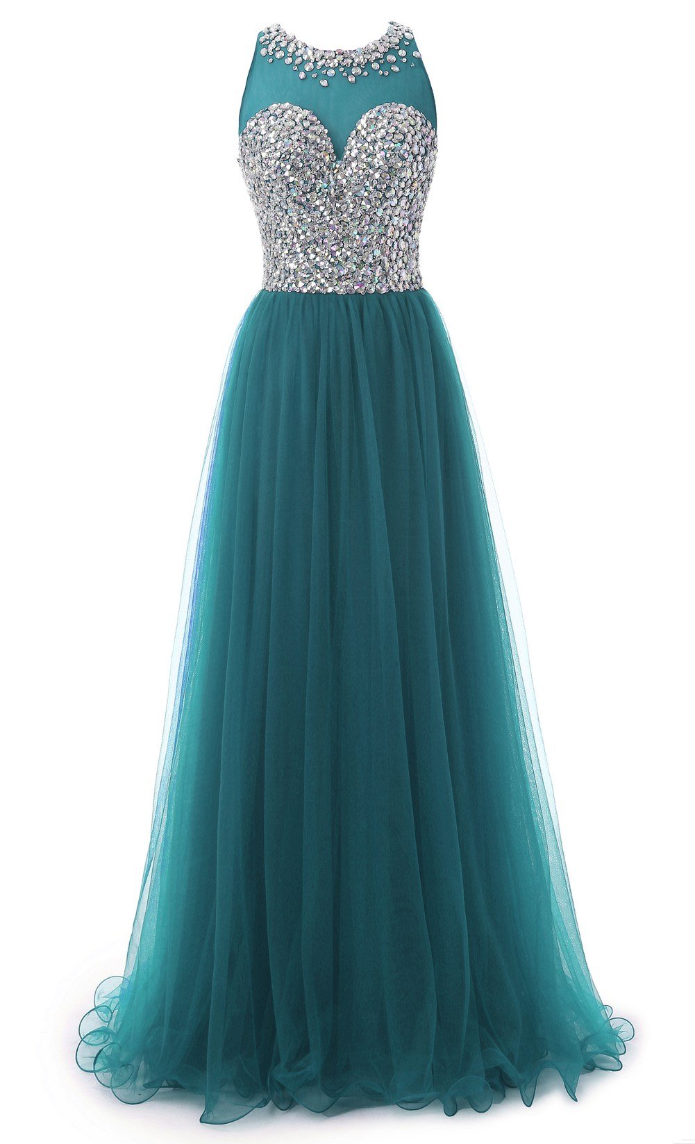 Elegant Tulle High Neck Beaded Long Prom Dress for Women - Perfect for Formal Dances, Evening Galas & Special Occasions